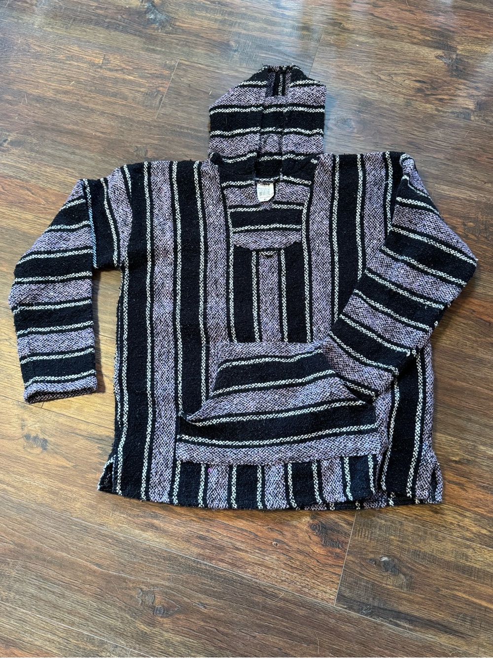 Striped Baja Hooded Sweater Jacket in Black and Lavender | XL